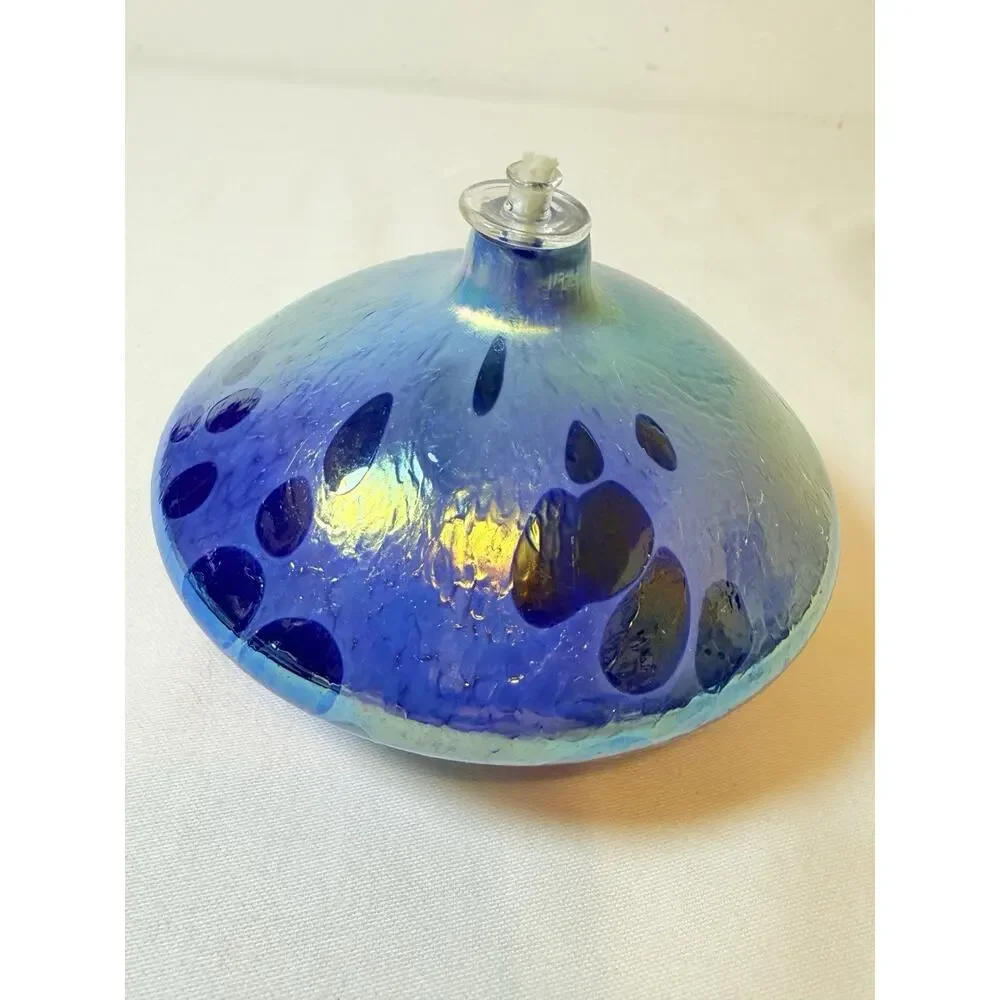 Iridescent Hand Blown Glass Blue & Purple Color Oil Lamp